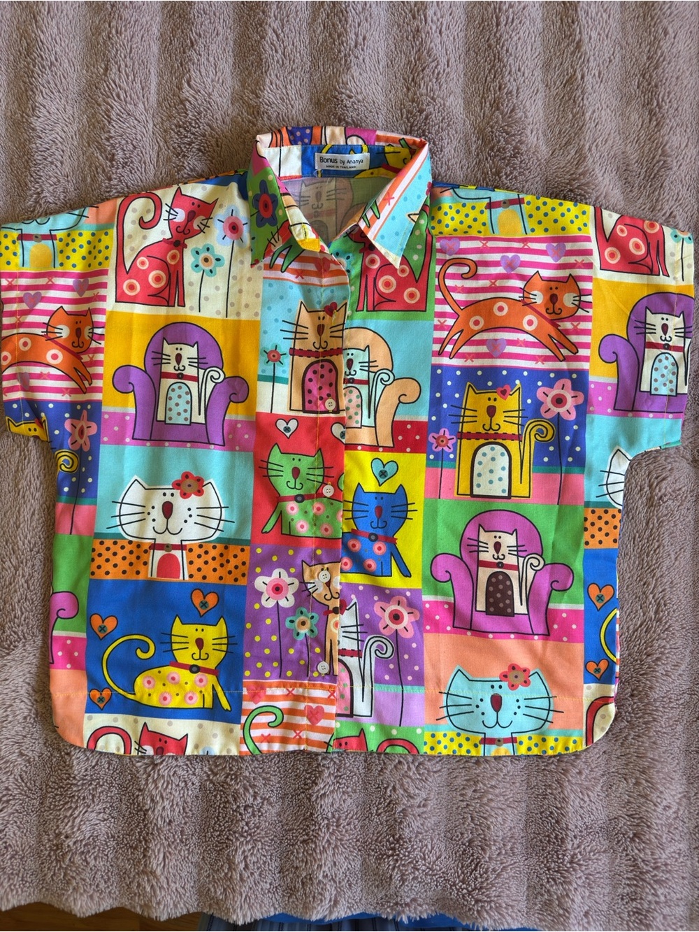 Colorful Cat Print Button-Up Shirt | Bonus by Ananya